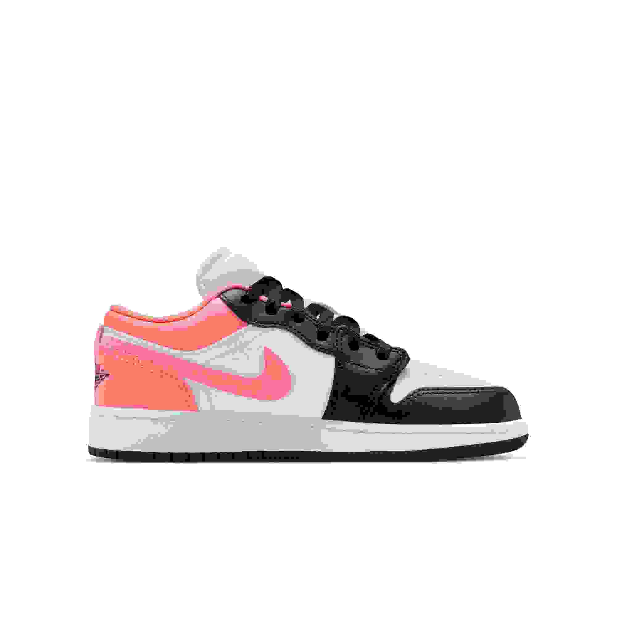 Jordan 1 Low Grade School Girls' "Black/Pink Gaze/White" Shoe